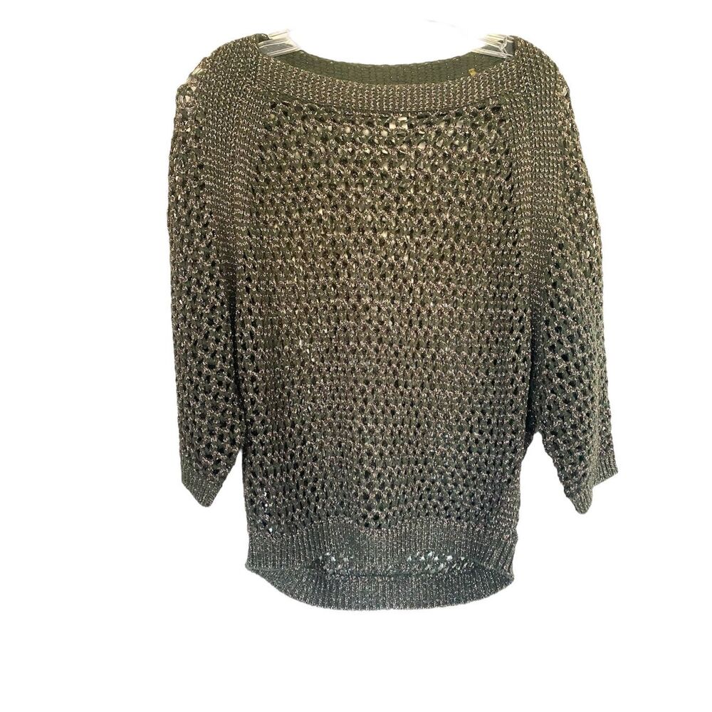 Chico’s Metallic Large Holer  Knit 3/4 Sleeve Sweater Sz L